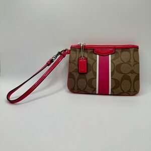 Coach Wristlet - Brown and Pink with Monogram Design‎